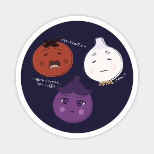 Frieren, Fern and Stark as vegetables (white text) Magnet